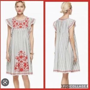Kate Spade Broome Street Striped MIDI Dress Red Floral Birds Embroidery SZ XXS